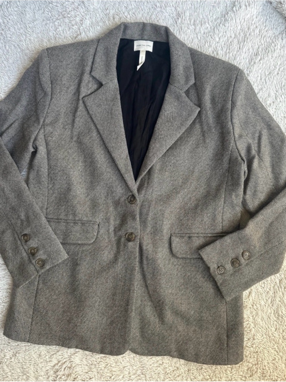 LAUDE The Label Wool Micro Check Tailored Blazer Organic Cotton Lining L